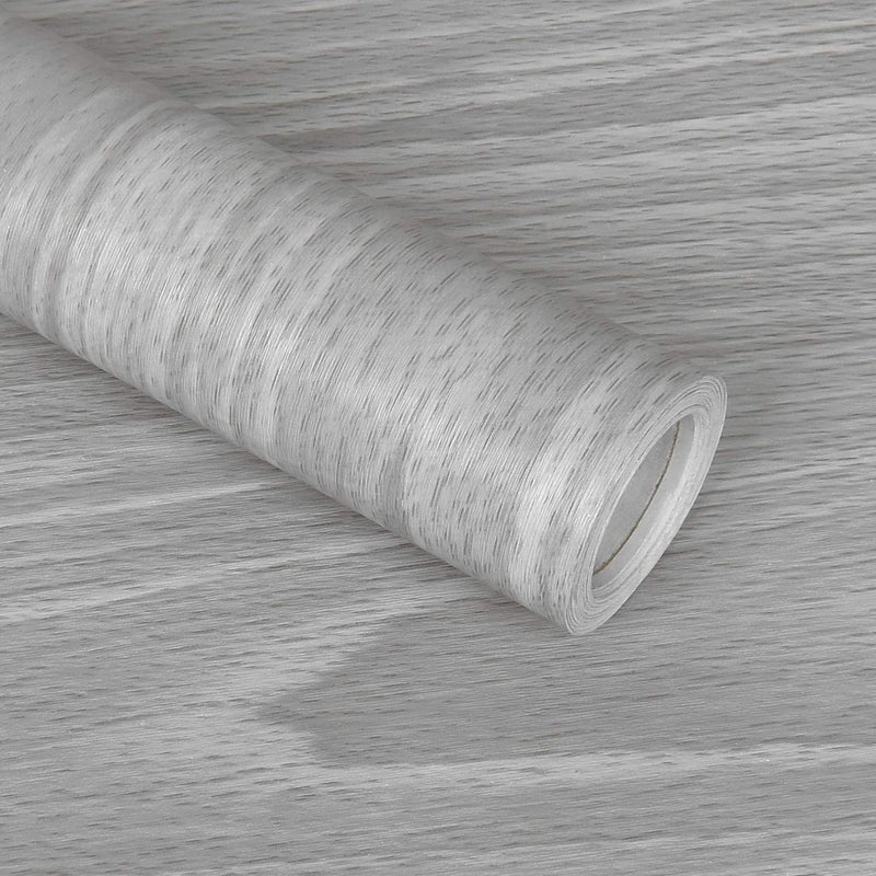 Melwod Gray Wood Contact Paper 17.71 x 118 Inch Wood Grain Texture Peel and Stick Wallpaper Adhesive Paper Light Grey Wall Covering Desk Shelf Drawer Liner Cabinets Wardrobe - Image 1